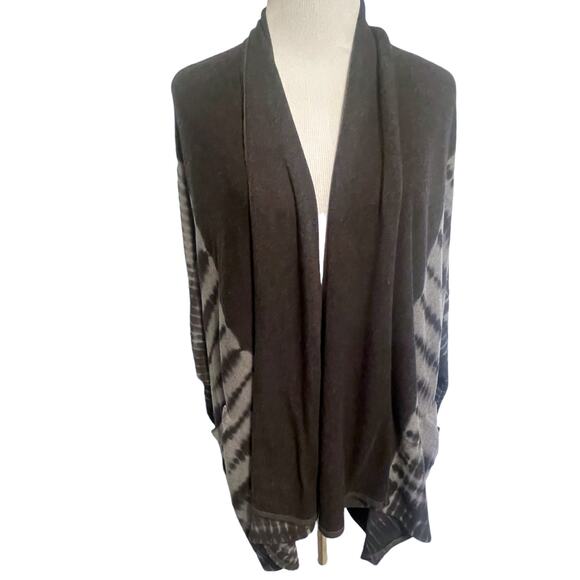 Ecru Gray Tie Dye & Solid Cardigan Womens XL Draped Colorblock Topper Sweater - Picture 1 of 8